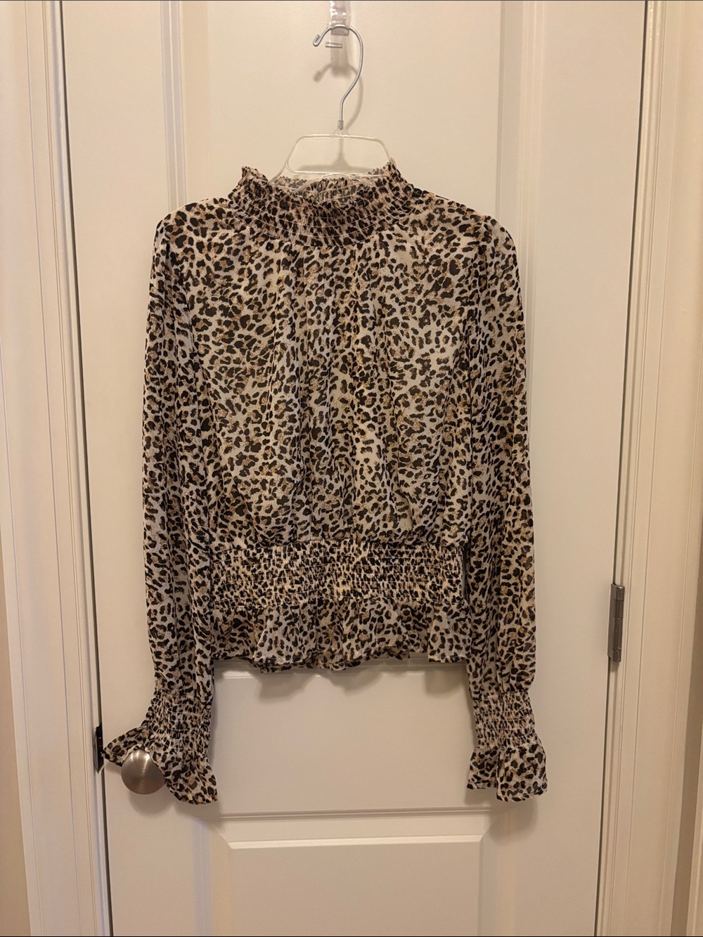 Japna Leopard Print Smocked Waist Blouse - Cream/Brown/Black